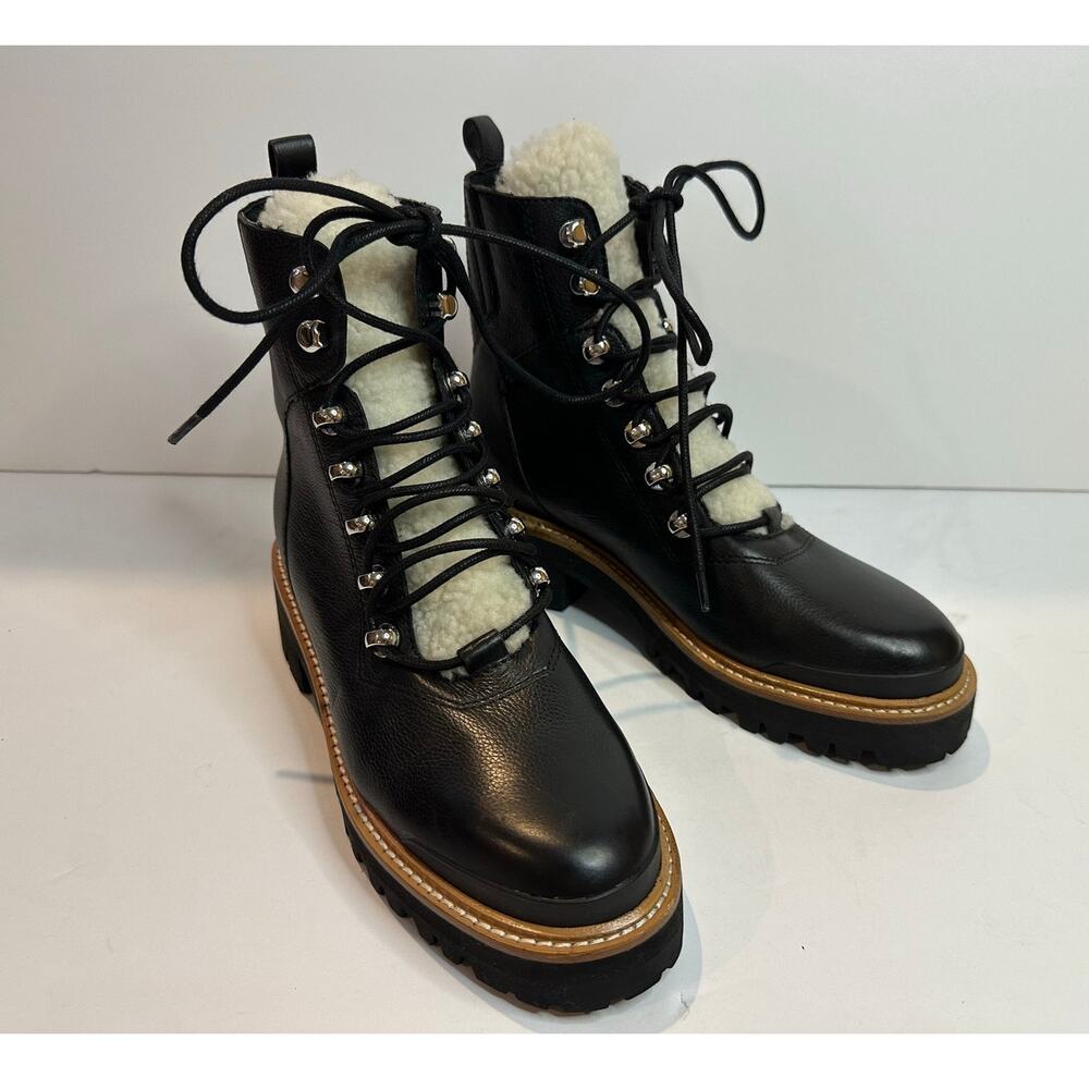 Marc Fisher Women’s Izzie Lace-Up Shearling Leather Boots – Black– Size 6 Rugged